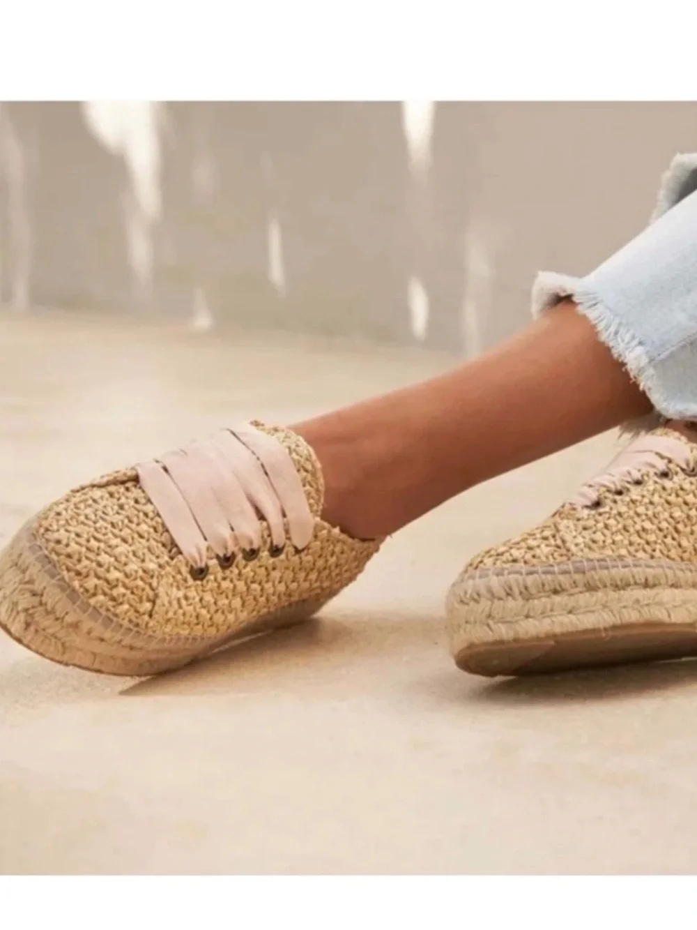 Manebi Yucatán Espadrille Platform Lace Up Raffia Sneakers Size 39 EU Shoes